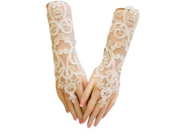 long bridal fingerless gloves, ivory wedding gloves, lace gloves, wedding accessories, bridal accessories