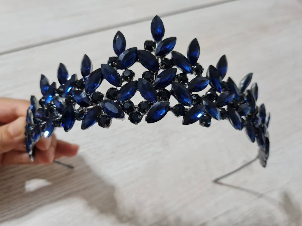 Blue Crystal Tiara Navy Blue Crown Navy Tiara Wedding Hair Etsy