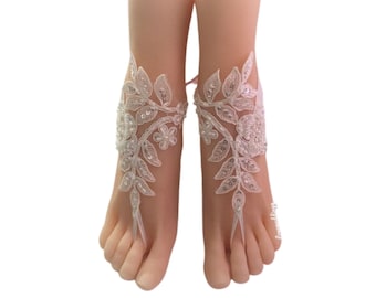 foot jewelry, Beach wedding barefoot sandals for bride, sexy sandals, barefoot wedding lace sandals, gold Ivory white barefoot sandals