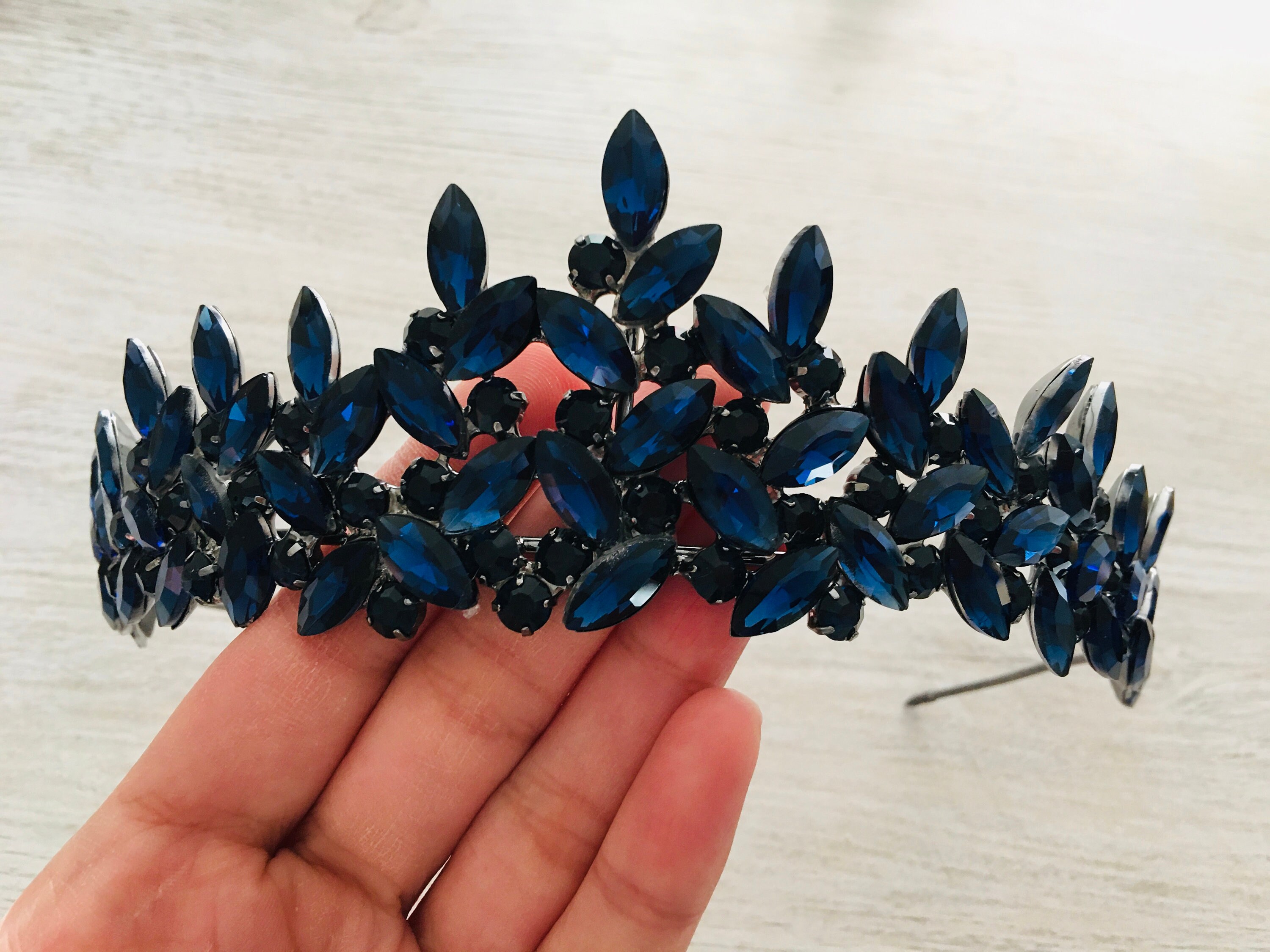 Blue Crystal Tiara Navy Blue Crown Navy Tiara Wedding Hair Etsy