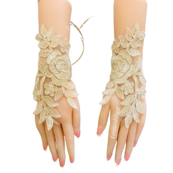 fingerless gloves gold, bridal gloves, lace gloves, bridesmaid gloves, bride gloves, wedding accessory, prom gloves, bride gift