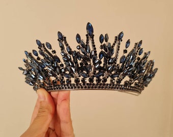 couronne bleu marine, diadème marine, couronne nuptiale, couronne de mariage pour mariée, diadème marine, accessoires pour cheveux, diadème en cristal bleu, accessoires pour cheveux de mariée