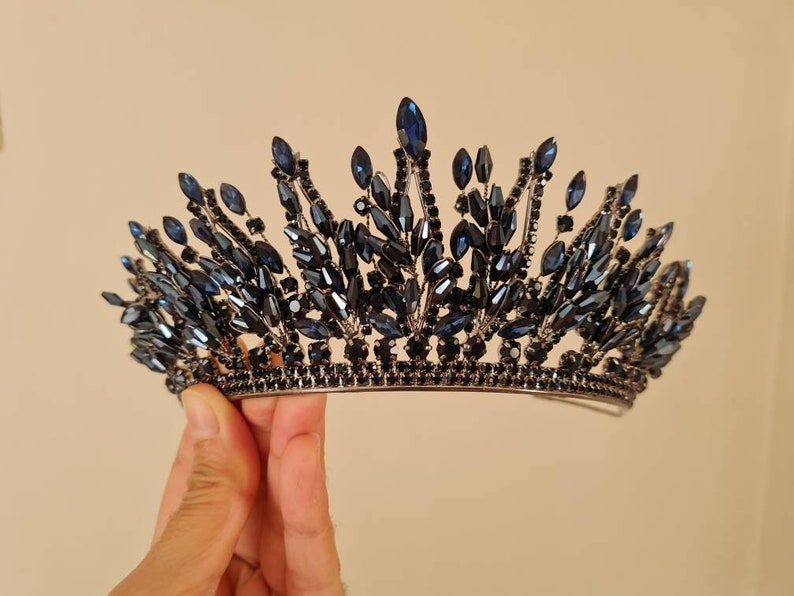 couronne bleu marine, diadème marine, couronne nuptiale, couronne de mariage pour mariée, diadème marine, accessoires pour cheveux, diadème en cristal bleu, accessoires pour cheveux de mariée image 1