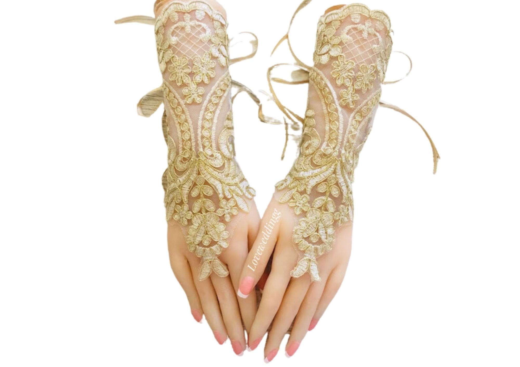 fingerless gold gloves, bridal lace gloves, bridesmaid gift, wedding accessories