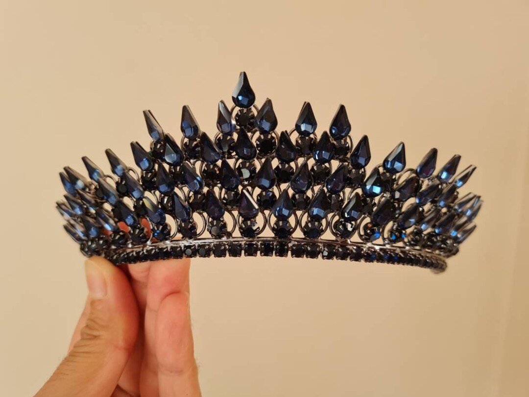 Blue Crystal Tiara, Navy Blue Crown, Navy Tiara, Wedding Hair