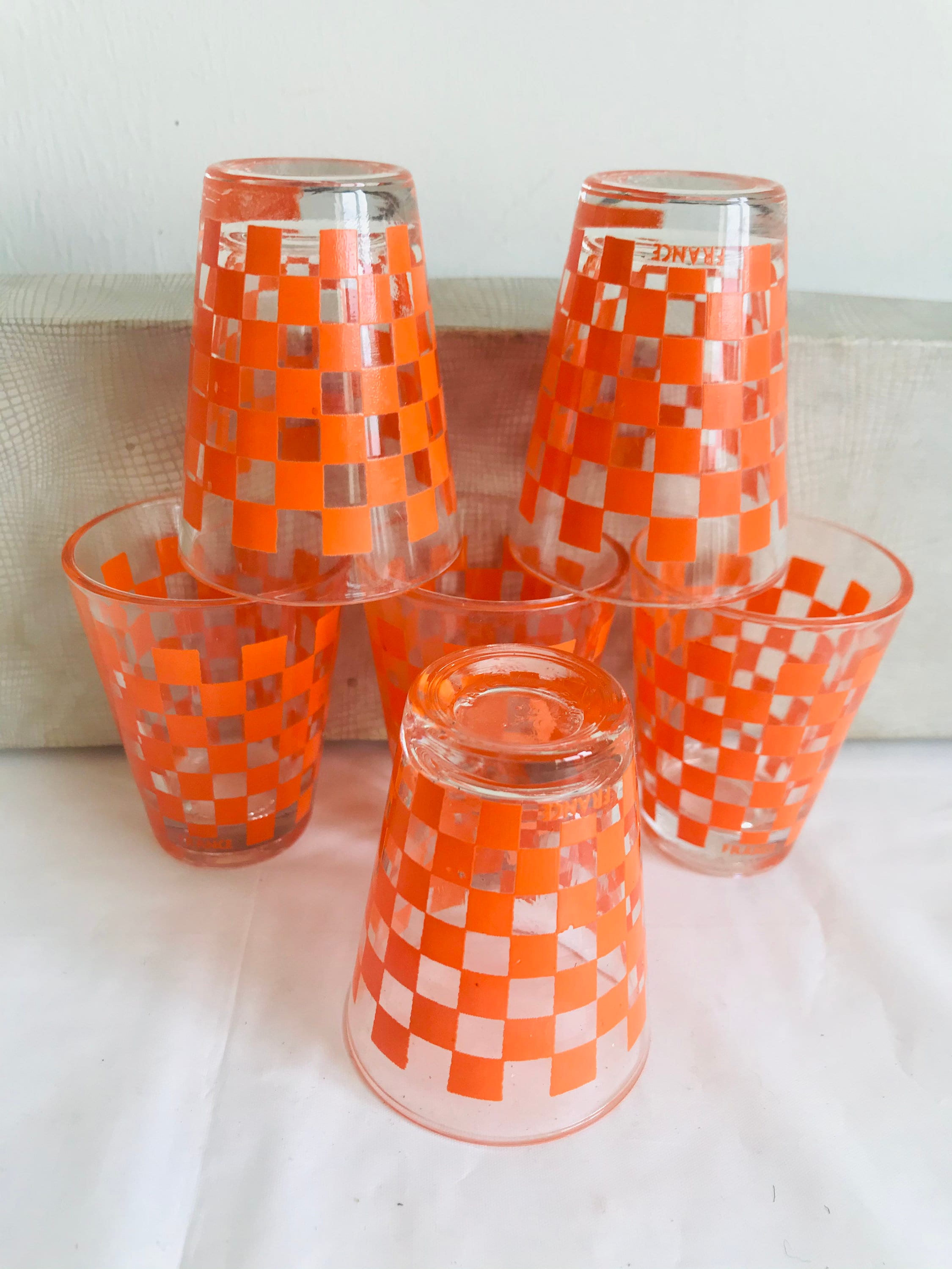 Retro set of 6 matching French shot glasses in original box. Etsy
