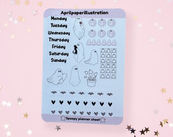 Spoopy ghosts! Weekly bullet journal sticker sheet! pastel halloween design. planner sheet