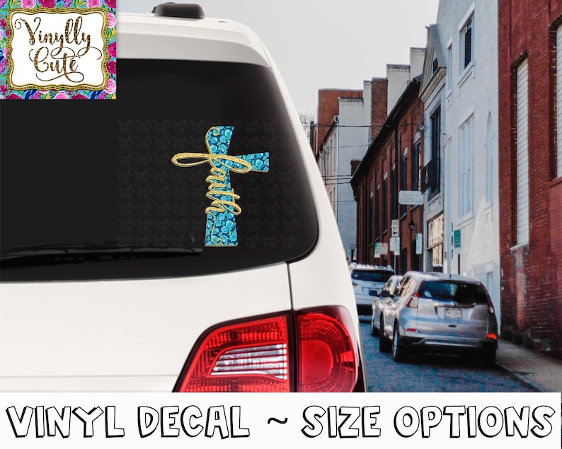 Faith Blue Floral Cross Vinyl Decal Sticker ~ Various Sizes ~ Laptop Decal ~ Car Decal ~ Tumbler Decal