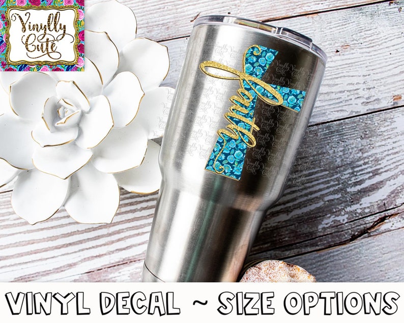 Faith Blue Floral Cross Vinyl Decal Sticker ~ Various Sizes ~ Laptop Decal ~ Car Decal ~ Tumbler Decal