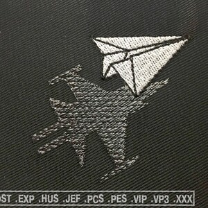 Paper airplane with shadow as a fighter - mini Machine Embroidery Design