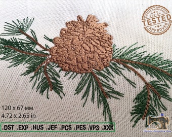 Pine branch, spruce branch with a cone - Machine Embroidery Design