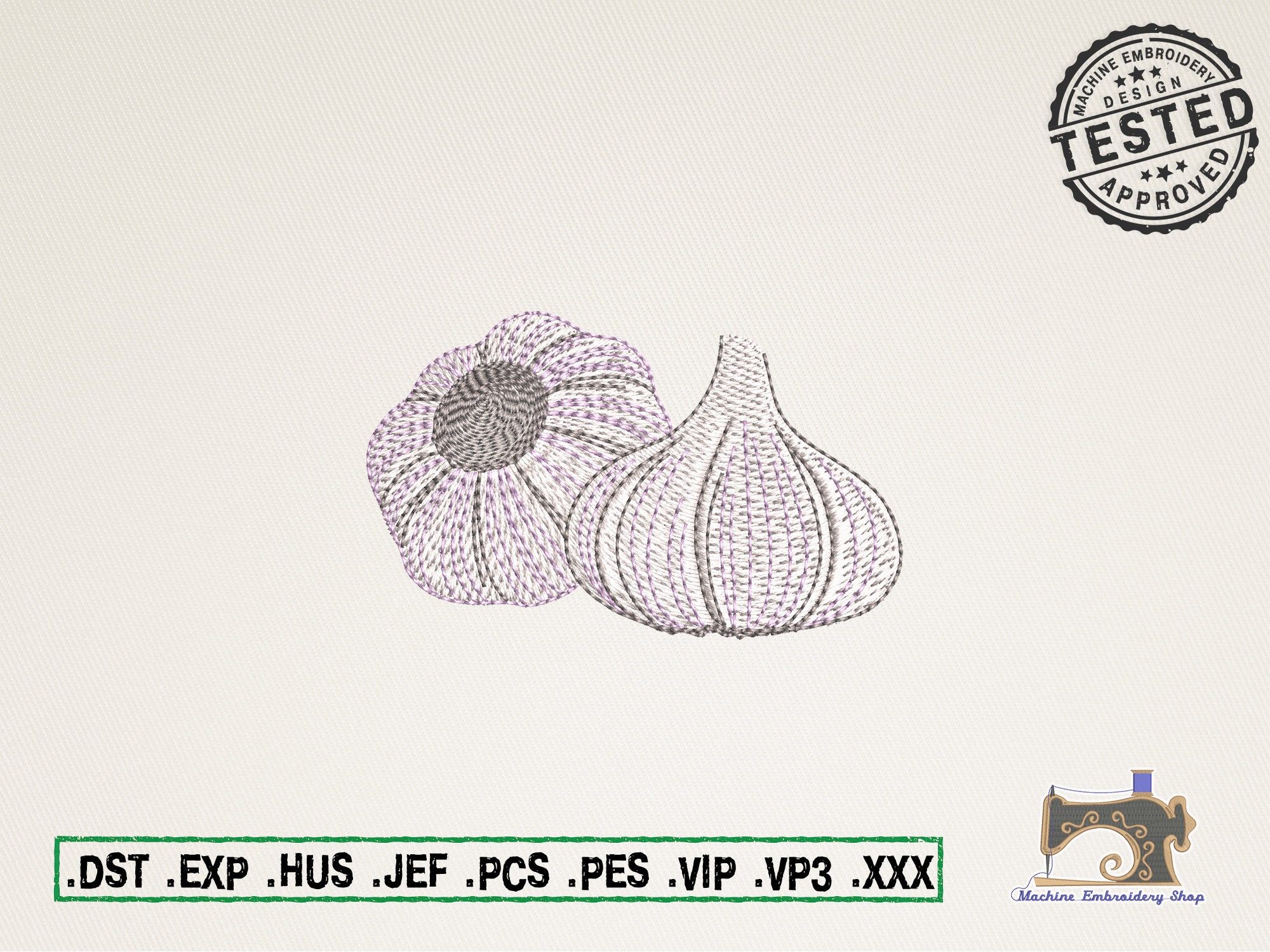 Garlic Embroidery Pattern Garlic Machine Embroidery Design for Kitchen Textile, Bag, T-shirt ...