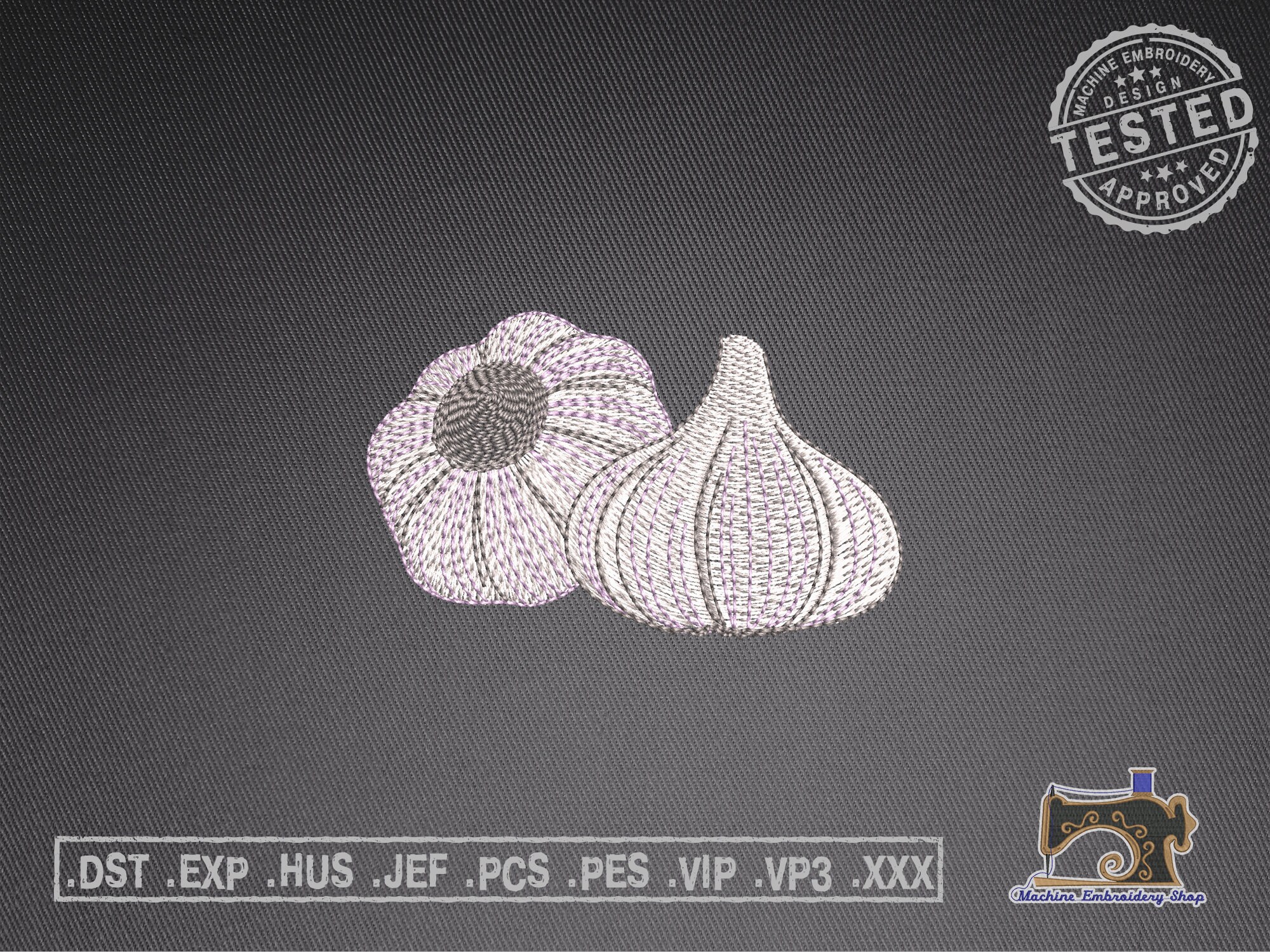 Garlic Machine Embroidery Design for Kitchen Textile, Bag, T-shirt ...