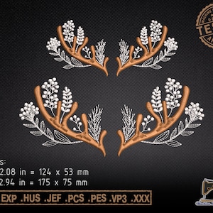Floral Antlers 2 sizes Machine Embroidery Design