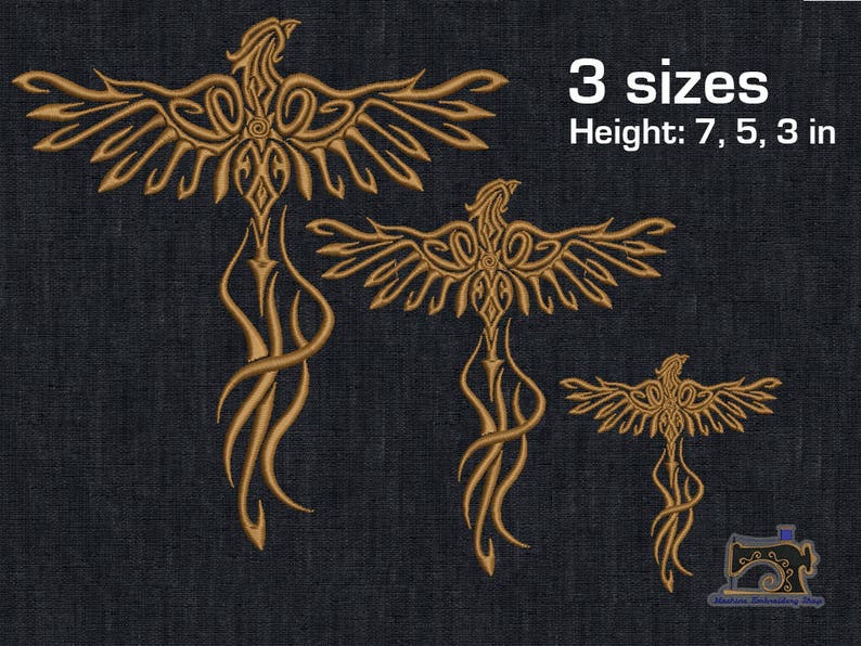 Phoenix bird Bird of wonder The secular bird Machine embroidery design 3 sizes image 1