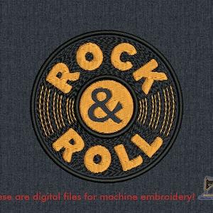 Machine embroidery Rock and Roll patch, Vinyl Records digital design for instant download