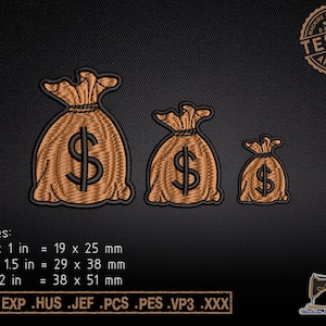 Bolsa de dinero 3 tamaños Diseño de bordado a máquina