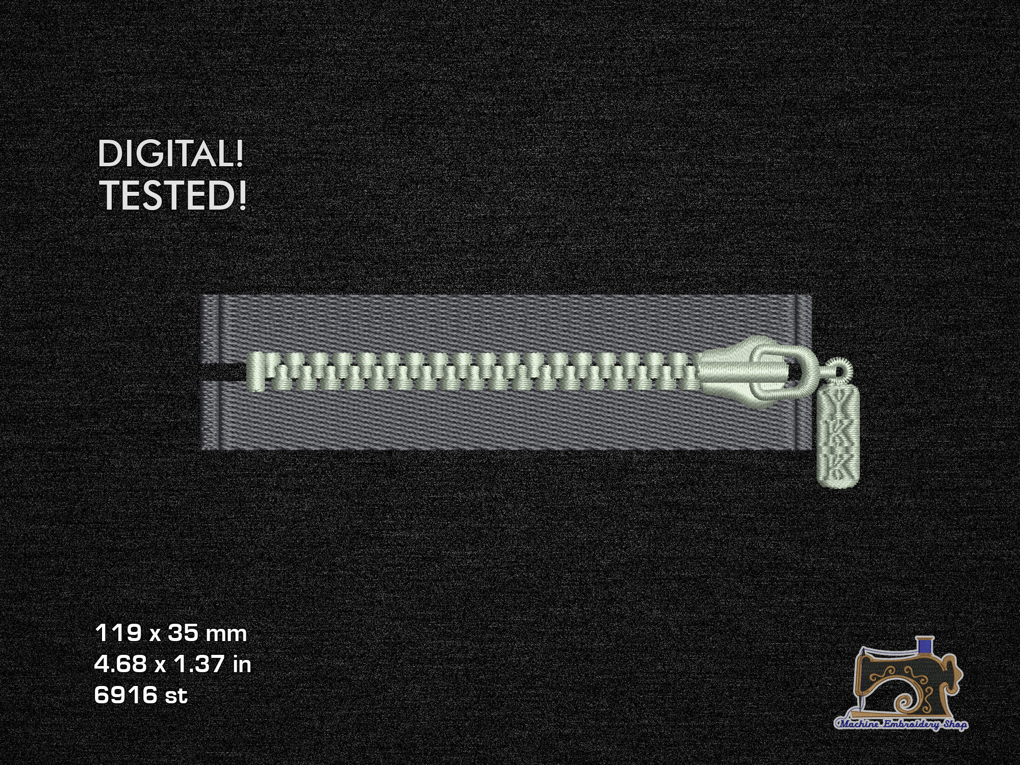 Zipper Machine Embroidery Design Etsy