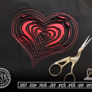 Raggy Heart reverse applique machine embroidery design - 3 sizes