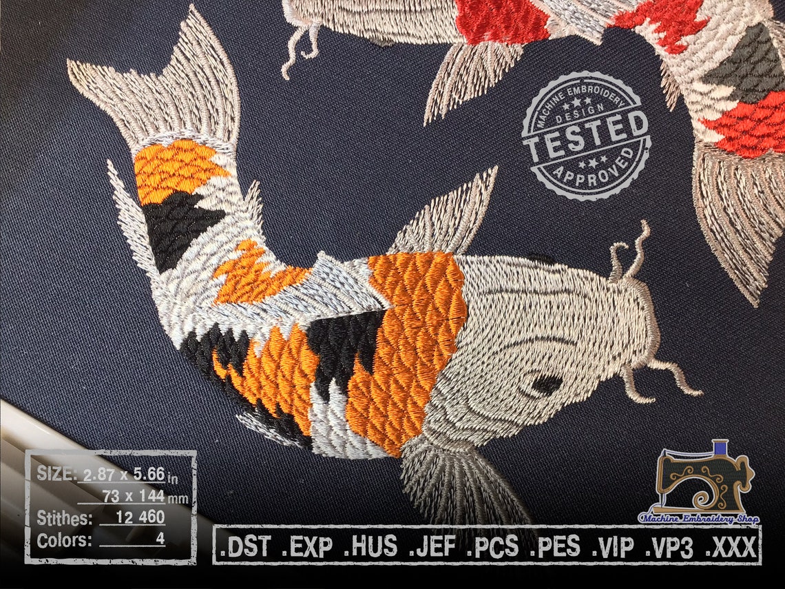 Koi fish Machine embroidery design Etsy
