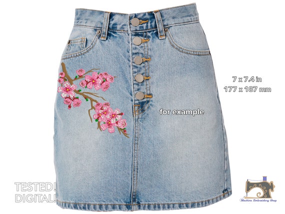 [ KIRSH ]★CHERRY PLANT DENIM SKIRT KIRSH Cherry Pleats Denim Skirt Dark Blue | Denim for Women