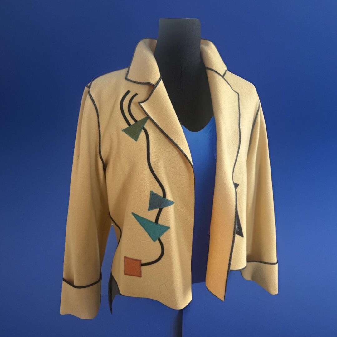 Beppa | 1980s | Vintage 100% Wool Yellow Cropped Jacket Abstract ...