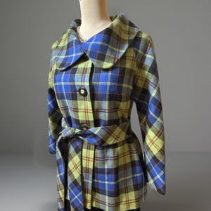 Vintage 80s Virgin Wool Plaid Pendelton Coat | Belted | Statement Collar | Prep