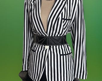 Blazer vintage de los años 80, extragrande, a rayas blancas y negras - Evan Picone - Avant Garde