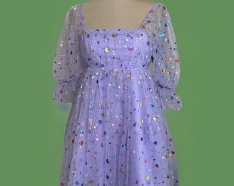 Vestido babydoll de tul transparente color lavanda - Smak Parkour - Fairycore - Coquette Lolita