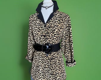Blazer/túnica estilo vintage de leopardo de los años 80/90, extragrande, con hombreras.
