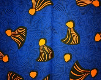 Blue and Orange Ankara fabric, African Wax Print fabric, Cotton, African Print, fabric, African Ankara, horse whip ankara sold by the yar