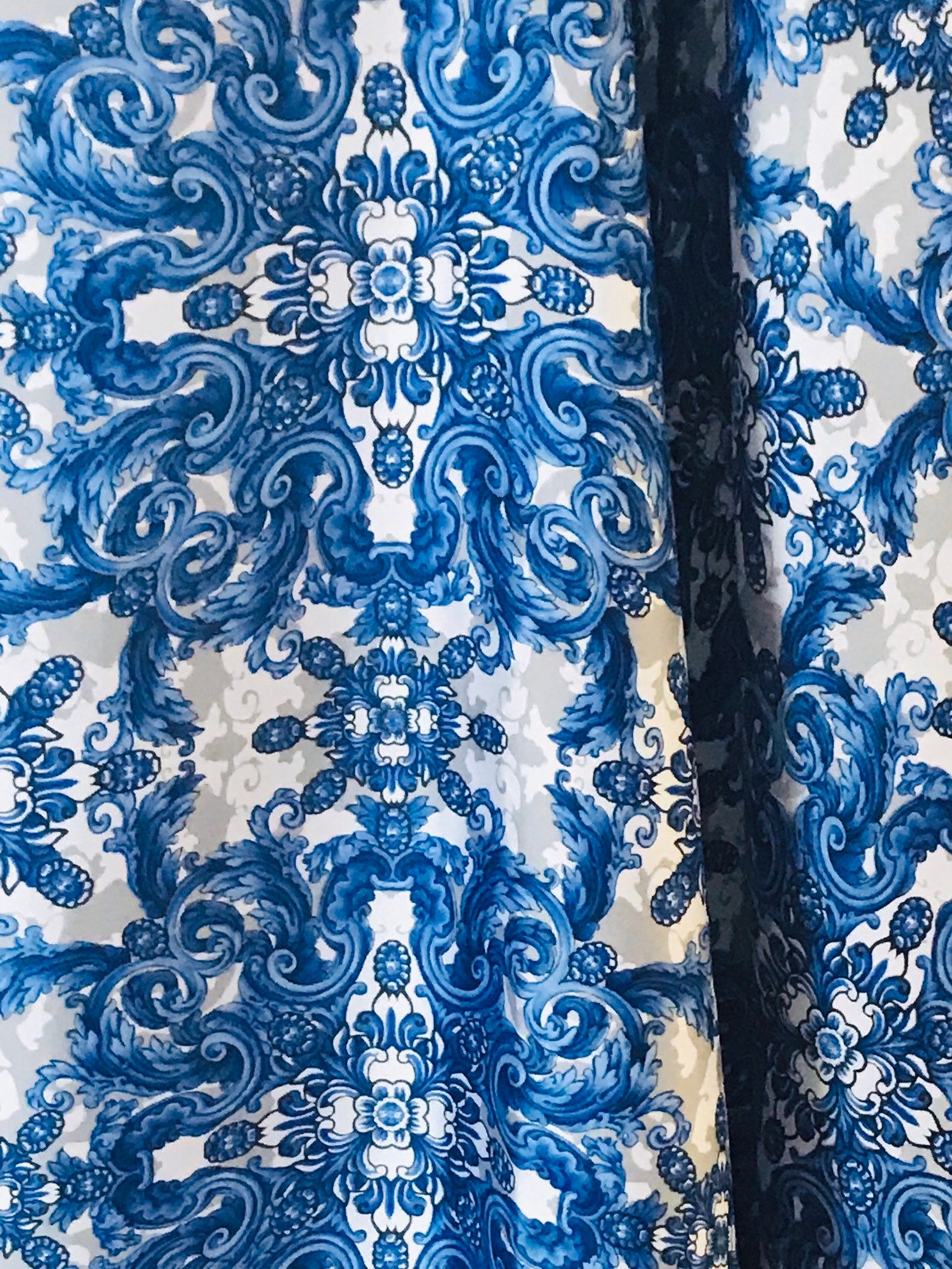 Blue Satin Silk fabric Baroque Fabric silk satin Polyester | Etsy