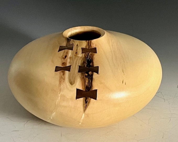Maple Wood Hollowform/Vase with Walnut Butterfly Patches