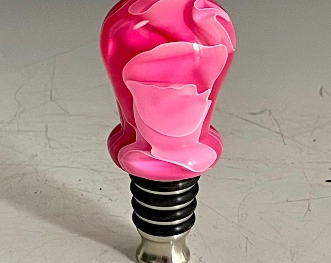 Wine Stopper / Bottle Stopper Stainless with Pink Ribbon Acrylic resin - Hand turned!