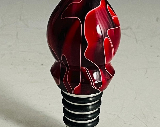 Wine Stopper / Bottle Stopper Stainless with Red Ribbon Acrylic resin - Hand turned!