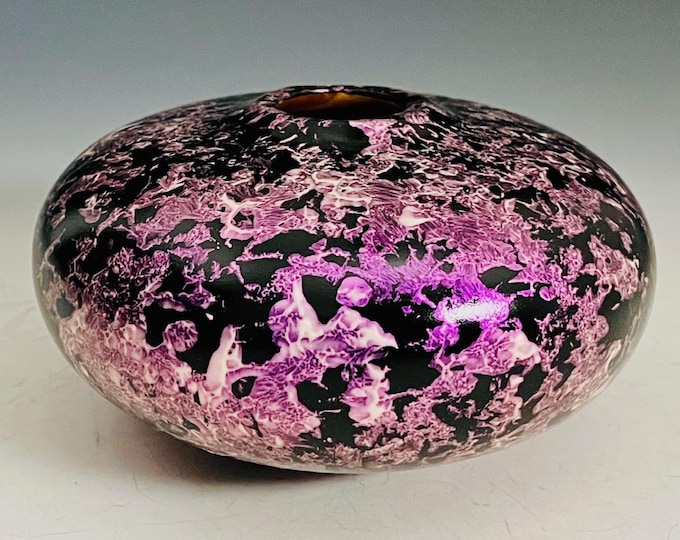 Pear Wood Vase/Hollow Vessel w/Red Iridescent Paint