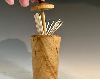 Unique Wood Toothpick Holder -  Cherry & Walnut - Hand Crafted
