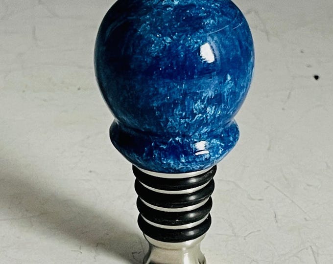 Wine Stoper / Bottle Stopper Stainless with Blue Pearlescent Acrylic resin - Hand turned!