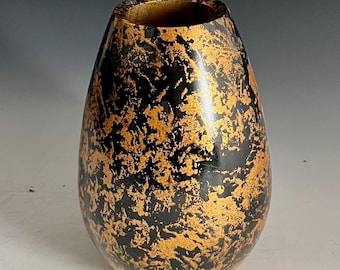 English Walnut Wood Vase/Hollow Vessel w/Red Iridescent Paint
