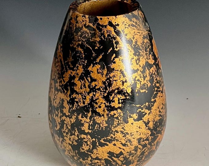 English Walnut Wood Vase/Hollow Vessel w/Red Iridescent Paint