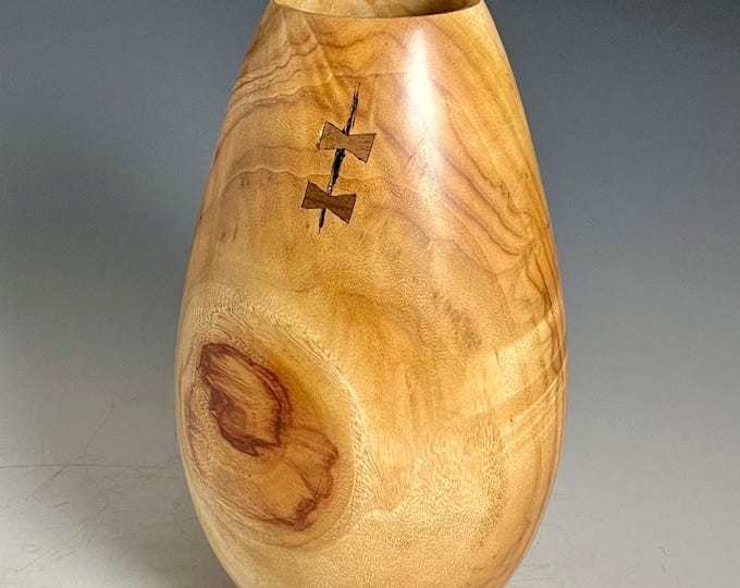 Camphor Wood Vase with Walnut Butterfly/Bowtie Patches