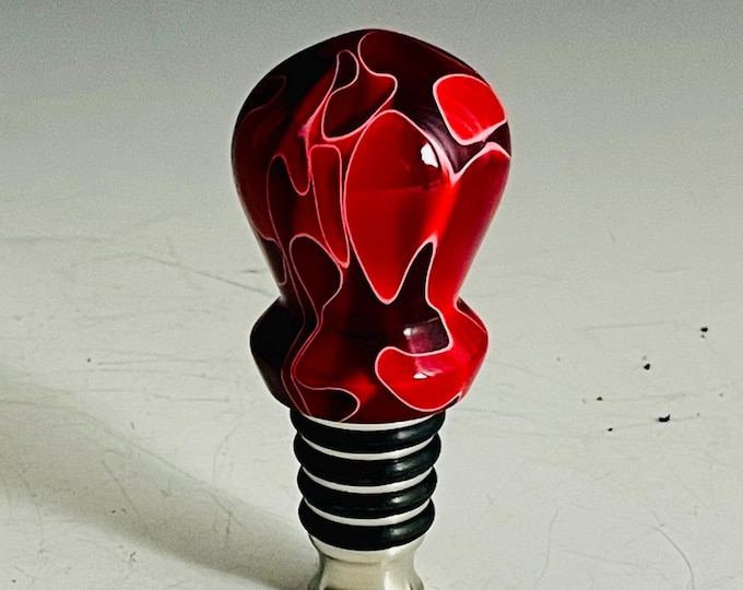 Wine Stopper / Bottle Stopper Stainless with Red Ribbon Acrylic resin - Hand turned!