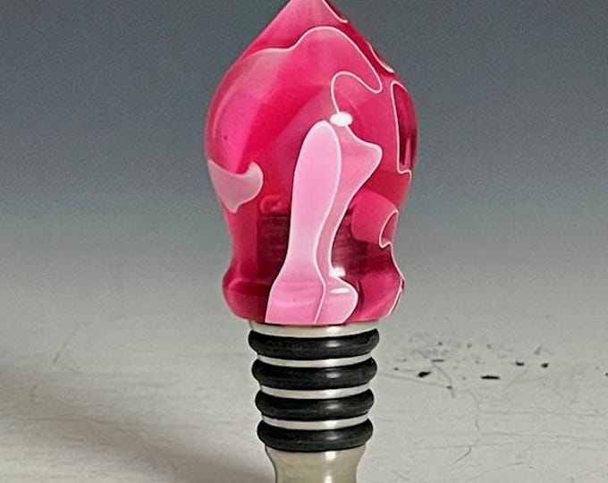Wine Stopper / Bottle Stopper Stainless with Pink Ribbon Acrylic resin - Hand turned!