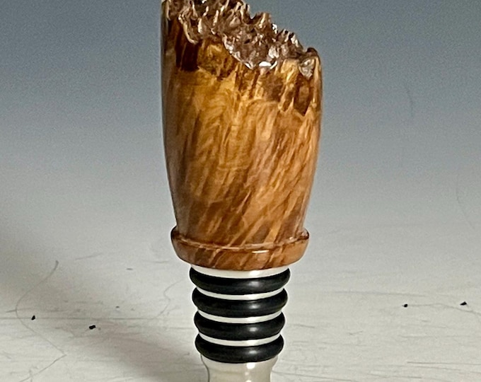 Wine Stopper / Bottle Stopper Stainless with Australian Mallee Burl wood - Natural Edge!