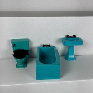 Dollhouse miniature 1960s-1970s electric blue bathroom set