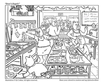 Bear's Bagel Shop kleurplaat – Direct downloaden!