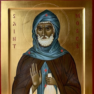 San Moisés el Negro, San Moisés Murin, icono ortodoxo, temple al huevo, pigmentos naturales, pintado a mano.