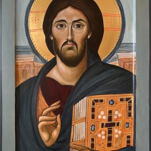 Jesus Christ Pantocrator of Sinai copy of ancient icon, Orthodox Byzantine icon, hand painted, egg mineral tempera