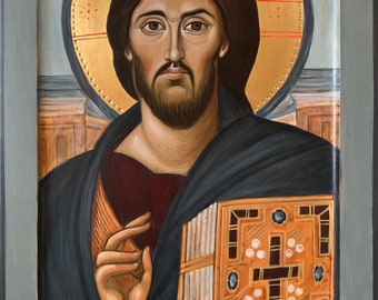 Handgeschilderd Jezus Christus Pantocrator-icoon: Byzantijns-orthodoxe kunst