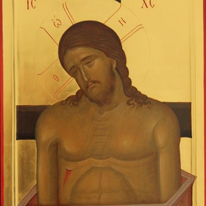 Jesus Christ Orthodox icon Ukrainian icon Christ In The Tomb Weep Not For Me Mother egg tempera Mother of God Theotokos Great lent religious